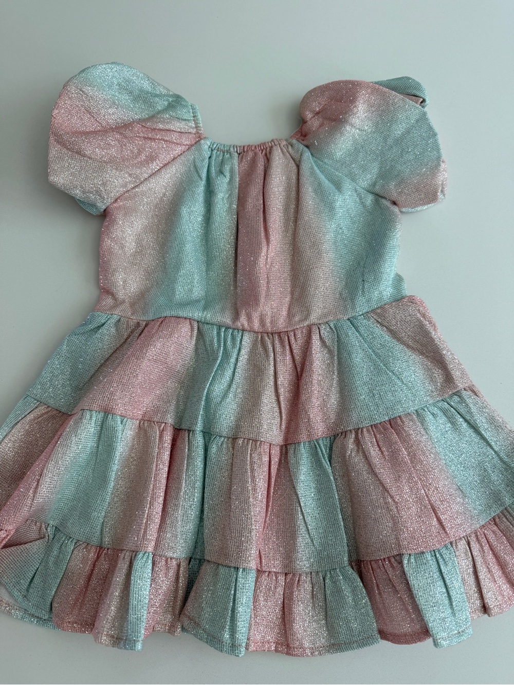 Isabella & Chloe Girls Shimmery Pink & Blue Tiered Party Dress